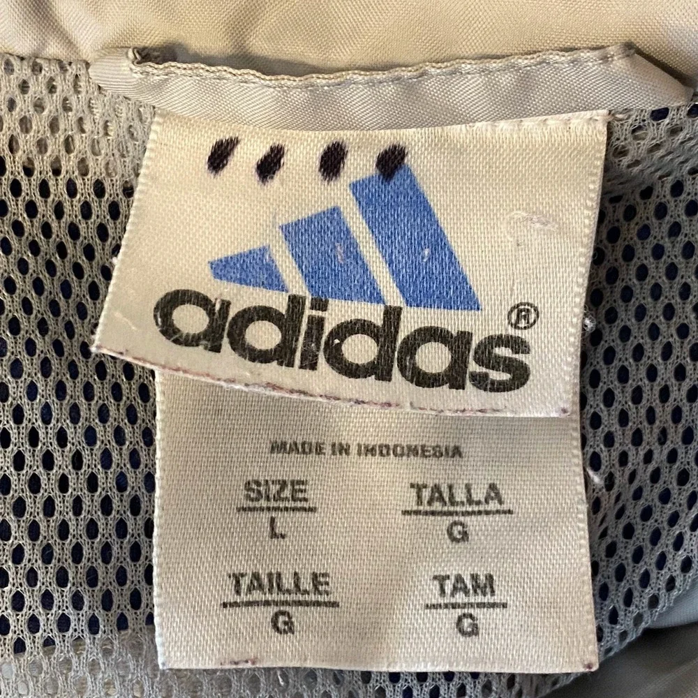 Adidas Mens Windbreaker Jacket Large L/S‎ Blue White Stripe Full Zip Lightweight
